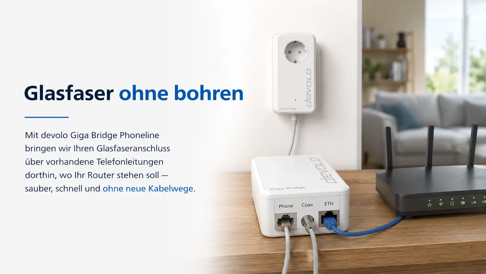 Glasfaser ohne bohren-Devolo Giga Bridge